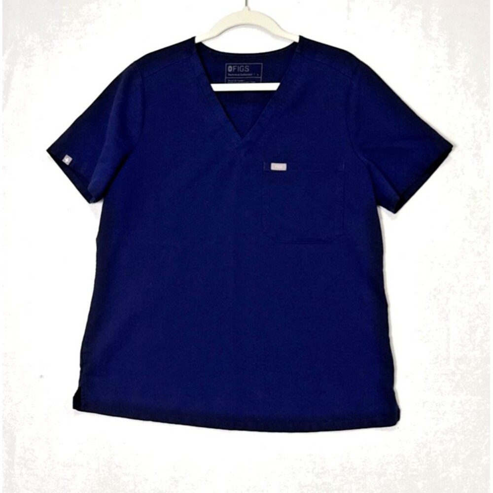 FIGS Technical Collection Women's V-Neck Scrub Top Navy Solid LG Modern Clinical